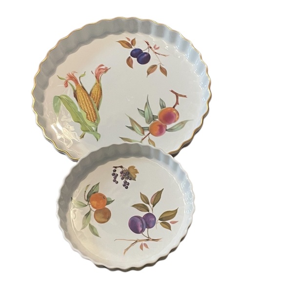 Set of 2 Royal Worcester Evesham Gold 14" & 10" Quiche Dish Pan Made In England - Picture 2 of 6